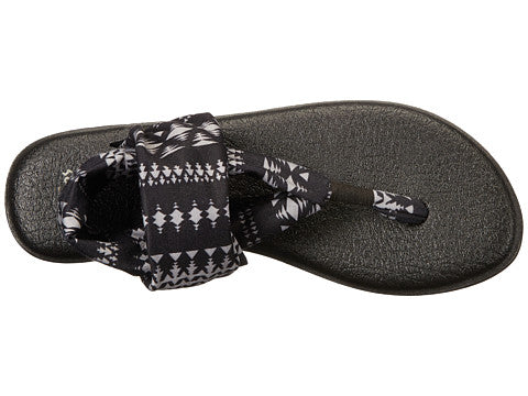 Sanuk Yoga Sling Black & White Striped Fabric Sling Sandals Size 6